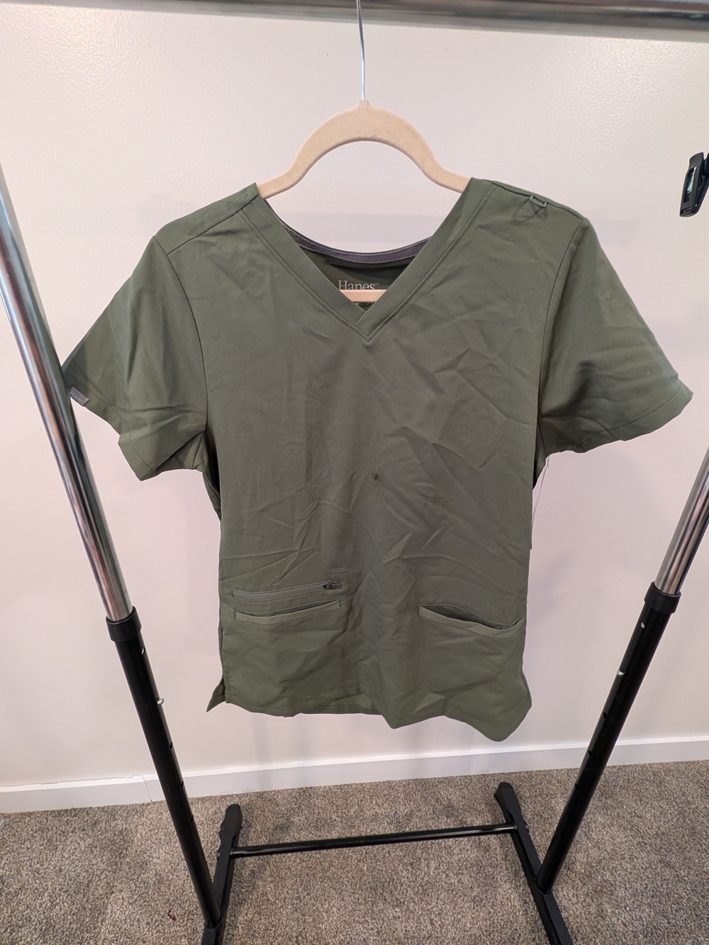 Hanes Men’s Olive Green V-Neck Scrub Shirt